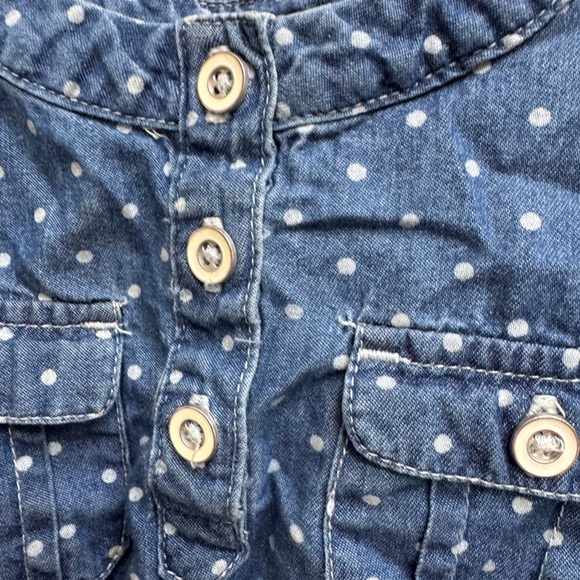 Cat & Jack 2T Girls Blue & White Polka Dot Button Down Short Sleeve Shirt Blouse - Picture 3 of 6